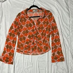 Vintage Geometric Button-Up Blouse